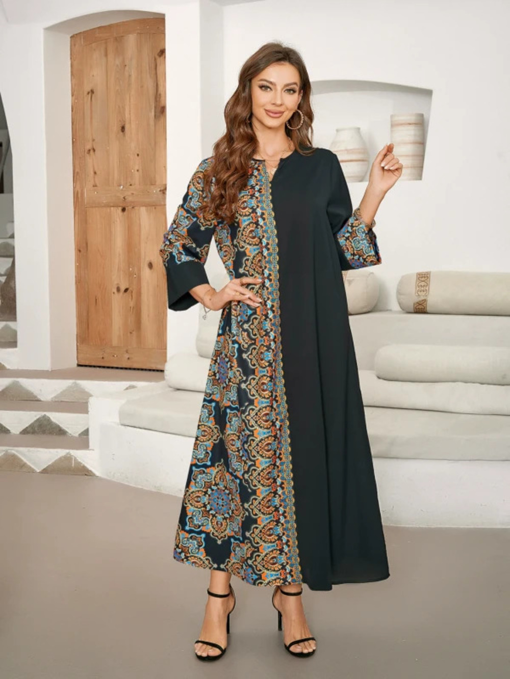 Hot Sale Elegant Floral Print Patchwork Maxi Dress